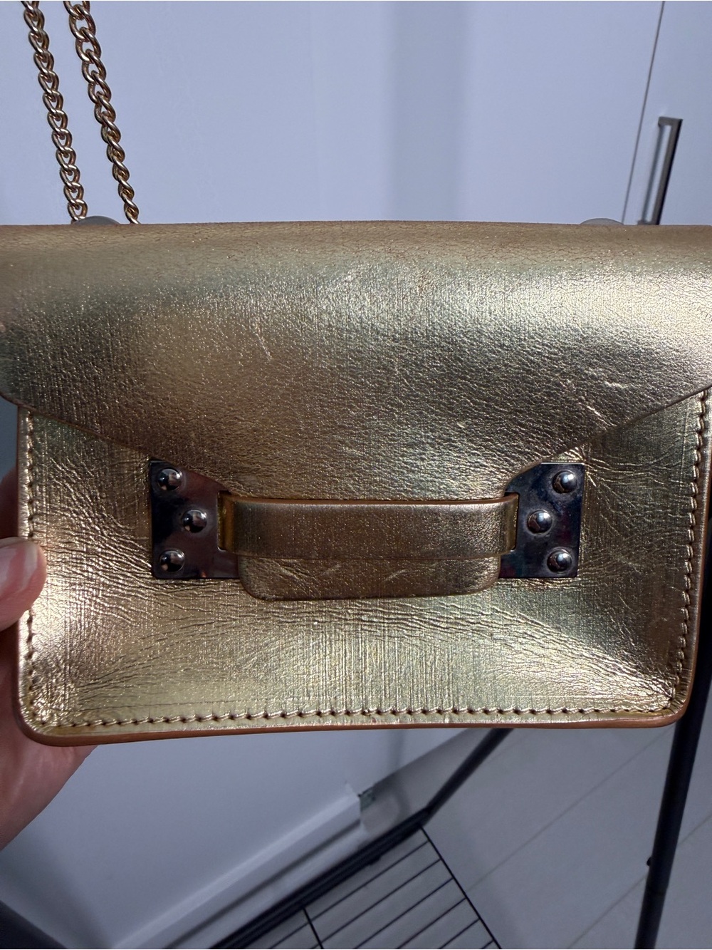 Gold Sophie Hulme London Metallic Crossbody Bag - Made in Italy